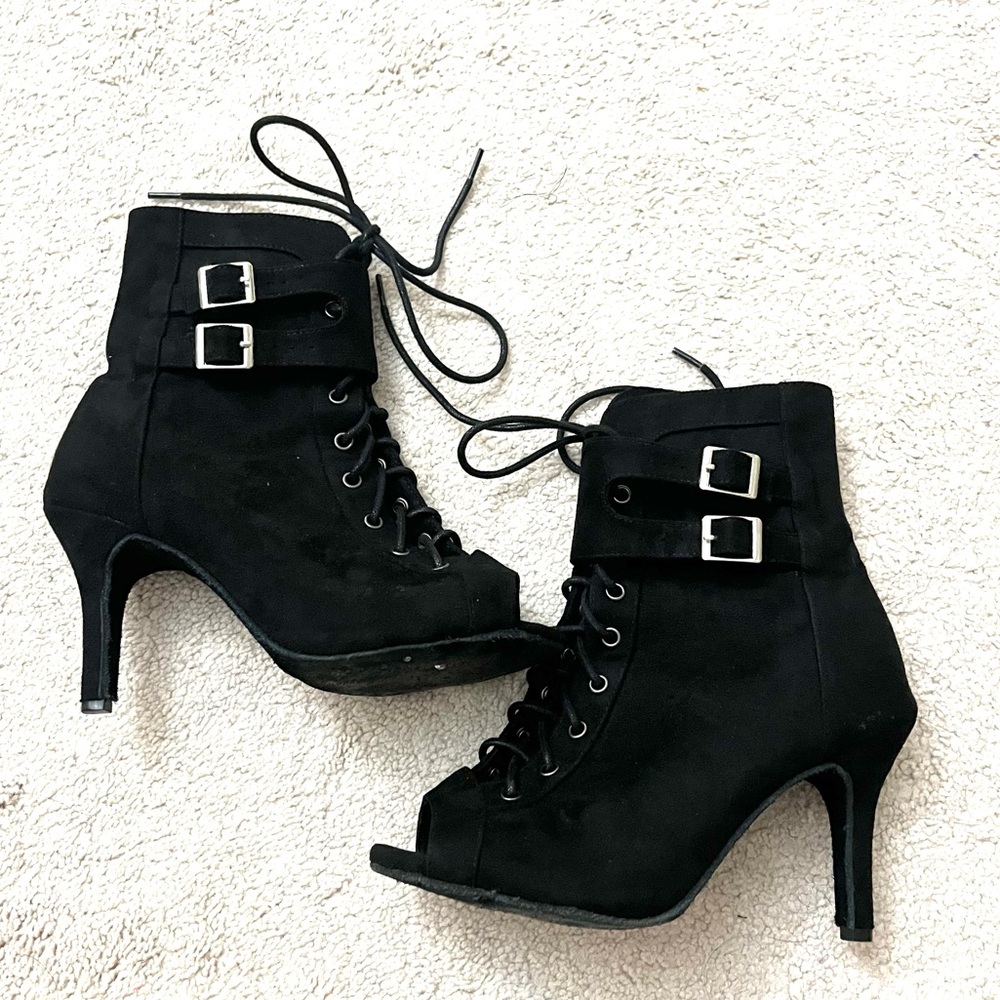 Black Suede style Silver buckle Dance Shoes